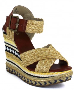 Multi-colored Tan Wedge Sandals