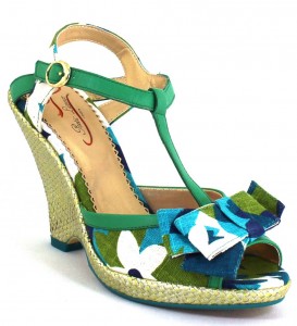 Blue and Green Floral wedge shoes