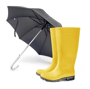 Umbrella and a pair of yellow wellington boots