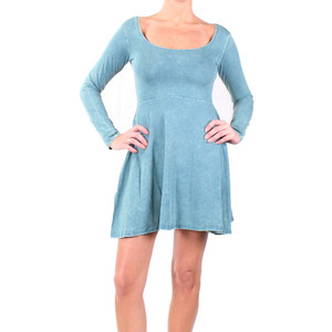 Woman modeling blue dress