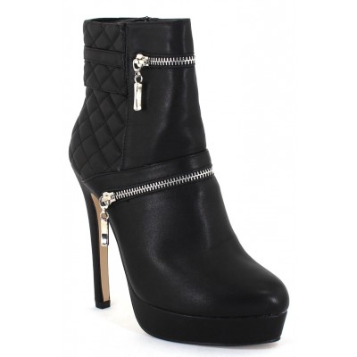 Black, stiletto-heeled bootie with zippers