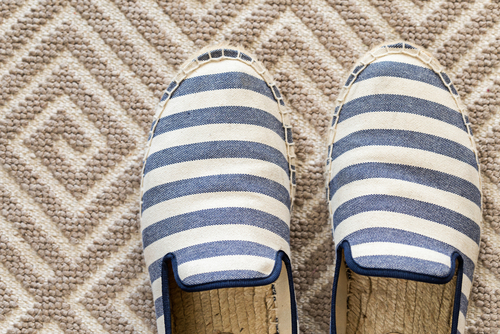 top view of striped espadrille flats