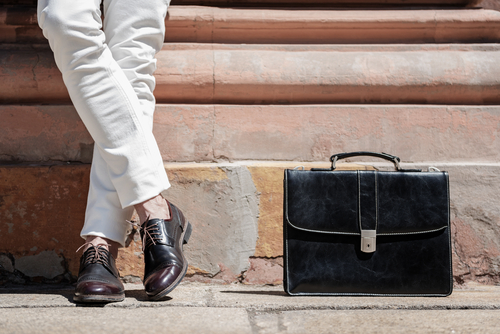 focus on mens shoes and briefcase